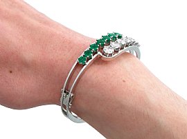 Wearing Image for Vintage Emerald and Diamond Bangle 