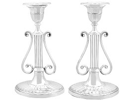 Sterling Silver Lyre Candlesticks - Antique Victorian (1899); C7466
