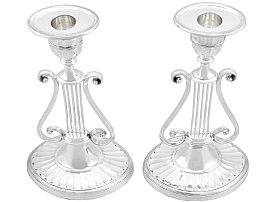 Victorian Silver Candlesticks Lyre Style