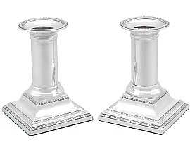 Sterling Silver Piano Column Candlesticks - Antique Edwardian (1905); C7470