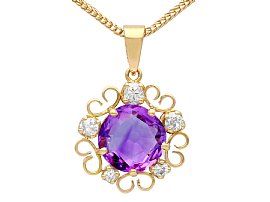 Antique Diamond and 1.63ct Amethyst Pendant in 18ct Yellow Gold