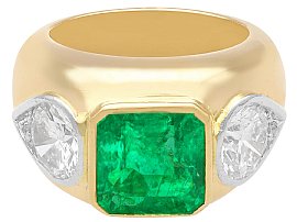 Vintage Emerald and Diamond Dress Ring in Yellow Gold for Sale