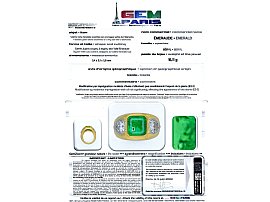 Emerald and Diamond Dress Ring in Yellow Gold for Sale Grading card