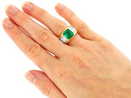 Emerald and Diamond Dress Ring in Yellow Gold wearing