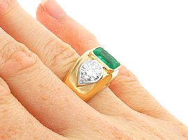 Emerald and Diamond Dress Ring in Yellow Gold On Hand