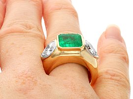 Emerald and Diamond Dress Ring in Yellow Gold Close Up