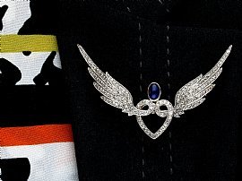 Antique Sweetheart Brooch with Wings on Jacket