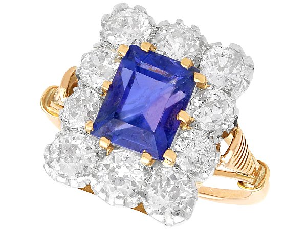 Rectangular Cut Sapphire Ring with Diamonds
