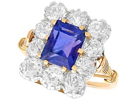 Antique 3.43ct Ceylon Sapphire and 2.95ct Diamond Ring in 18ct Yellow Gold
