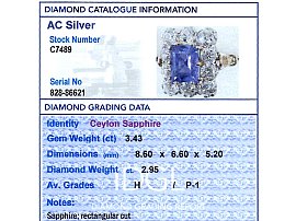 Grading Card Rectangular Cut Sapphire Ring with Diamonds