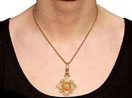 Wearing Image for Antique Pearl Pendant in 18k Gold