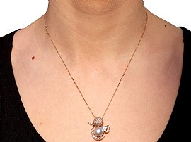 Wearing Image for Gold and Blister Pearl Pendant with Diamonds