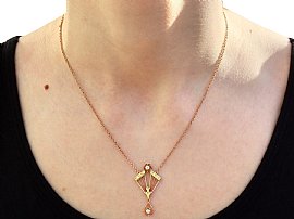 Wearing Image for 1920s Pendant Necklace Gold