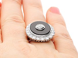 Onyx and Diamond Ring on the Finger