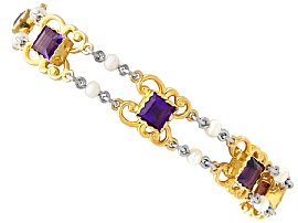 Edwardian Amethyst Bracelet with Pearls in 15ct Yellow Gold