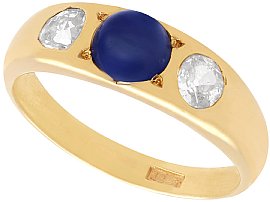 Vintage 1.93ct Basaltic Blue Sapphire and Diamond Ring in 18ct Yellow Gold