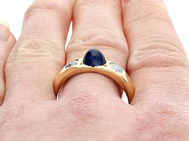 Basaltic Blue Sapphire Ring on the Finger