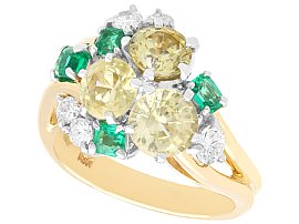 Vintage Emerald and 2.55ct Yellow Sapphire and Diamond Ring in 18ct Yellow Gold