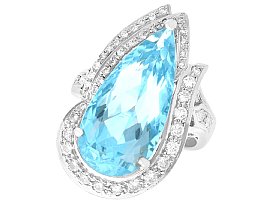 Vintage Pear Cut 9.93ct Aquamarine and Diamond Ring in Platinum