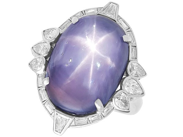 Purple Star Sapphire and Diamond Halo Ring in White Gold | New York  Jewelers Chicago