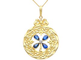 Antique 0.98ct Blue Sapphire and Diamond Pendant in Yellow Gold