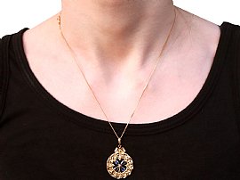 Wearing Image for Blue Sapphire Diamond Pendant Necklace