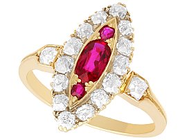 Victorian Ruby and 2.13 ct Diamond Marquise Ring in 18 ct Yellow Gold