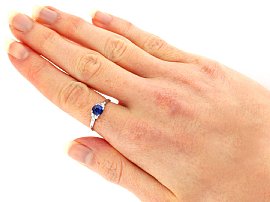 Wearing Image for 1920s Sapphire Ring with Diamond Side Stones