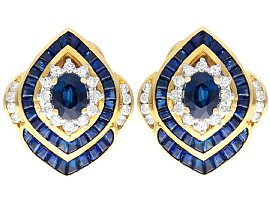 Vintage 5.20ct Sapphire and 0.90ct Diamond, 18 ct Yellow Gold Earrings 