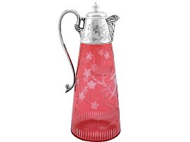Cranberry Glass and Sterling Silver Mounted Claret Jug - Antique Victorian (1883)