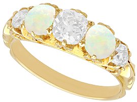 0.68ct Opal and 1.75 ct Diamond, 18 ct Yellow Gold Five Stone Ring - Antique Circa 1910