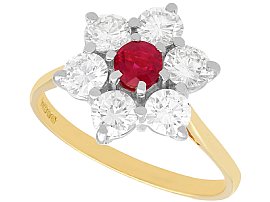 Vintage Ruby and Diamond, 18 ct Yellow Gold Cluster Ring