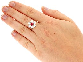 Wearing image for Ruby Flower Cluster Ring in Yellow Gold