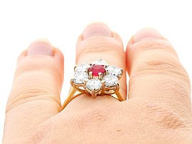 Ruby Cluster Ring Being Worn