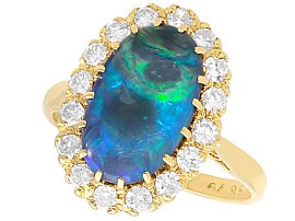 Vintage 2.02 ct Black Opal Engagement Ring with Diamonds in Yellow Gold