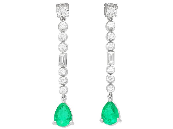 Emerald and Diamond Drop Earrings Platinum