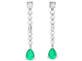 Vintage 2.80ct Emerald and Diamond Drop Earrings in Platinum
