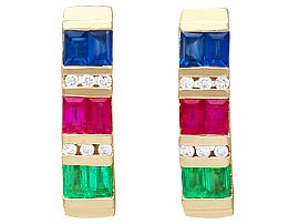 Vintage Emerald, Sapphire, Ruby and Diamond Earrings