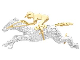 Vintage Diamond Horse Brooch with Jockey in 18 ct Gold