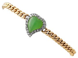Antique 2.45ct Chrysoprase and Diamond, 14 ct Yellow Gold Witch's Heart Bracelet 