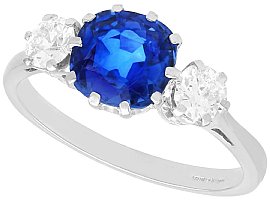 2.20ct Sapphire and 0.72ct Diamond, 18ct White Gold Trilogy Ring - Antique Circa 1930