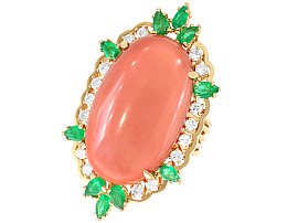 Vintage 35.56ct Coral, 2.20ct Emerald and Diamond Ring and Pendant in Yellow Gold
