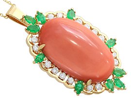 Antique Coral Pendant with Emeralds and Diamonds