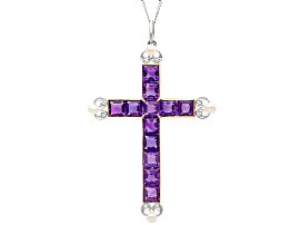 Antique Pearl, 6ct Amethyst Cross Pendant in 18ct Yellow Gold