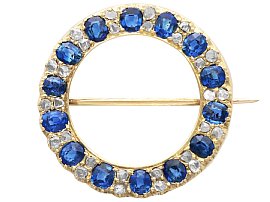Victorian 3.36ct Sapphire and Diamond, 15ct Yellow Gold Brooch