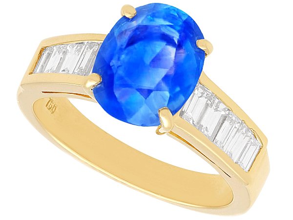 Vintage Unheated Blue Sapphire Ring with Diamonds 