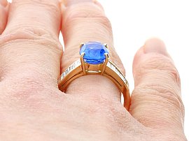 Vintage Unheated Blue Sapphire Ring with Diamonds On Hand