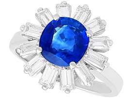 Vintage 2.75ct Ceylon Sapphire and 1.65ct Diamond Cluster Ring in Platinum