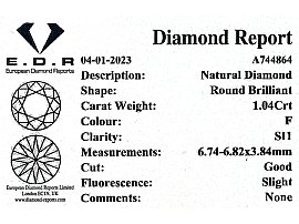 1 Carat Round Brilliant Cut Diamond Ring Certificate