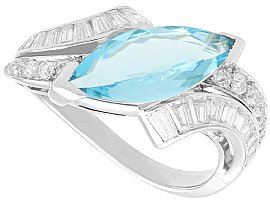 2.92ct Marquise Cut Aquamarine and 1ct Diamond Ring in Platinum